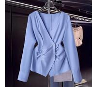 Blusa elegante da donna con scollo a incrocio e vita arricciata, colore tinta unita minimalista, adatta per la primavera e l'autunno, casual per l'università e l'autunno per le donne L,M,S,XLColore un