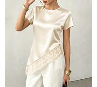 Blusa elegante da donna in pizzo con orlo asimmetrico e scollo rotondo, casual da pendolare, abbigliamento da lavoro, top da pendolare, top da ufficio/sociale, spiaggia, top estivo, da uscita L,M,S,XL