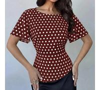 Blusa elegante e romantica da vacanza al mare con vita stretta, camicia casual e alla moda da città con collo rotondo, maniche a volant e vita annodata, vestibilità regular, adatta come outfit da inse
