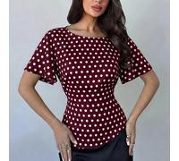 Blusa elegante e romantica da vacanza al mare con vita stretta, camicia casual e alla moda da città con collo rotondo, maniche a volant e vita annodata, vestibilità regular, adatta anche come outfit d
