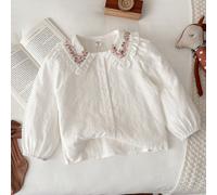 Blusa elegante francese con ampio colletto e bottoni sul davanti, maniche lunghe, per ragazze giovani. Bluse per ragazze, camicie bianche a maniche lunghe per ragazze, stili comodi per l'autunno e l'i