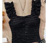 Blusa estiva bianca da ragazza con maniche a cappuccio in pizzo, top in pizzo aderente con texture, adatto per il tè del pomeriggio, vacanze al mare 14Y,13Y,16Y,15YColore unicoJacquard