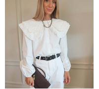 Blusa estiva da donna ELVA, dolce e affascinante, elegante e casual, in tinta unita, con colletto Peter Pan e maniche a lanterna, chiusura con bottoni sul davanti, adatta per la Festa della Mamma, via