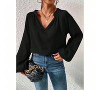 Blusa in cotone a maniche lunghe con scollo a tacca per uscire, stile casual pendolare per l'autunno. Il collo leggermente curvo rende il viso più piccolo. Le maniche lunghe sono pulite e non strascic