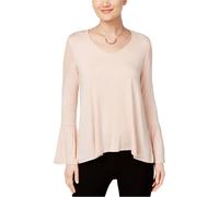 Blusa In Maglia Illusoria Con Spalle In Rete Per Donne, Bianco Sporco, Media