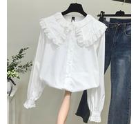 Blusa In Pizzo Da Donna Con Collo Peter Pan Top Ruffle Frill Larga Lolita Retro