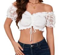 Blusa in stile tradizionale bavarese tedesco, costume da Oktoberfest, top corto con spalle scoperte da donna L,M,S,XL,XXLPianteTessuto in maglia