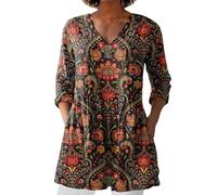 Blusa Lino Donna Lungo Casual Estive Traspirante Camicie in Cotone Scollo a V Leggero Elegante Oversize Blusa Spiaggia con Bottoni Moda Maglietta Vacanza Maniche Lunghe Lavoro Fantasia T Shirt