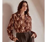 Blusa lunga da donna in chiffon trasparente con stampa vintage elegante a forma di ombra di alberi e foglie tropicali L,M,S,XLPoliestere