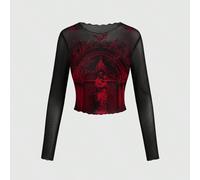 Blusa lunga in rete trasparente e mistica, stile gotico, con motivo della Vergine Maria, per donne L,M,S,XL,XS,XXL,XXS,XXXL,XXXXLHalloweenTessuto in maglia