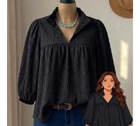 Blusa nera ampia e comoda da donna, con stampa, maniche a lanterna e tessuto strutturato, versatile e adatta per l'estate e la primavera, taglie comode 0XL,1XL,2XL,3XL,4XL,5XLColore unicoTessuto intre