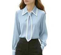 Blusa per Donna UK Top Elegante con Collo a Farfalla Maniche Lunghe con Polsini Camicie Basic Tinta Unita Top da Lavoro per Ufficio Camicette Eleganti Camicie per Uscite Eleganti e Casual, S