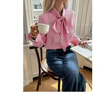 Blusa retrò a quadri rossi e bianchi con fiocco, manica lunga, adatta per San Valentino, festival musicali, ufficio, spiaggia e vita notturna L,M,S,XL,XSColore unicoTessuto intrecciato