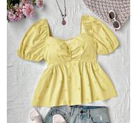 Blusa rosa con scollo a barca, romantica e casual, adatta per la scuola o le vacanze, con maniche a lanterna, fiocco sul petto e volant, disponibile in taglie comode per la primavera/estate 0XL,1XL,2X