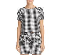 Blusa Ruffle A Quadri Per Donna, Nera, X-Piccola