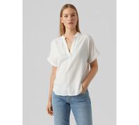 Blusa scollo a V, maniche corte Bianco S Tinta unita
