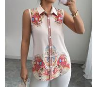 Blusa senza maniche casual e ampia con stampa digitale, adatta per il lavoro L,M,S,XLFlorealeTessuto intrecciato