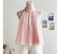 Blusa senza maniche in colore tinta unita con nodo in fiocco dietro al collo e alla schiena per le vacanze da donna L,M,S,XSColore unicoOrganza