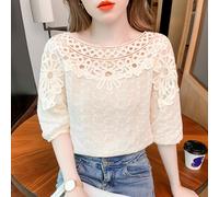 Blusa Trasparente In Pizzo Floral Vintage Da Donna Con Maniche Corte