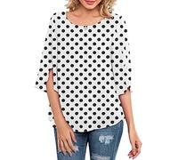 Bluse E Camicie da Donna, Camicetta da Donna in Chiffon Elegante Stampa A Pois Girocollo Casual Top Camicie Moda Sciolto Maniche A 3/4 Tunica Top Camicette Estate Sciolto Accogliente T-Shirt per Don
