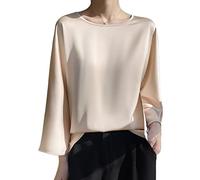 Bluse E Camicie da Donna, Camicetta da Donna in Raso di Seta Estate Elegante Tinta Unita Girocollo Pullover Camicie Top Moda Ampia Manica A 3/4 Tunica Top Casual Formale Festa Camicette da Lavoro T-