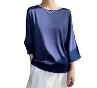 Bluse E Camicie da Donna, Camicetta da Donna in Raso di Seta Estiva Elegante Tinta Unita Girocollo Pullover Camicie Top Moda Ampia Manica A 3/4 Tunica Top Casual Formale Party Work Camicette T-Shirt