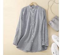 Bluse E Camicie da Donna, Camicie Casual da Donna Camicie Camicetta Colletto alla Coreana A Righe di Moda Camicie di Base Camicie A Maniche Lunghe in Lino di Cotone con Bottoni Sciolti Camicette da