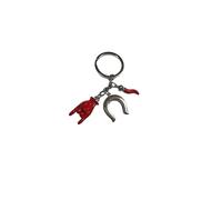 BLUSUPERSHOP 1 PORTACHIAVI 9cm 1 CORNO E UNA MANO ferro cavallo CORNA ROSSO METALLO E SMALTO AMULETO NAPOLETANO PORTAFORTUNA