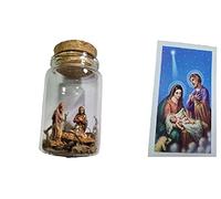BLUSUPERSHOP 1 presepe COMPLETO in barattolo vetro alto 7cm diametro 4,5 cm tappo sughero con nativita' 3,5 CM 3 PASTORI LANDI PER presepe omaggio SANTINO NATIVITA' DEC