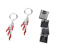 BLUSUPERSHOP 2 Portachiavi con 4 CORNI 2,5 cm Circa Metallo e Smalto, 1 Scheda Totonno Fortuna Frase a Sorpresa,gobbo Mano Corna Corno amuleto Horn Charms Lucky gobbo scio napoletani Napoli