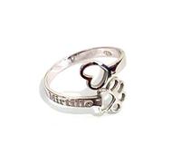 BLUSUPERSHOP anello argento 925 CUORE E ZAMPA CANE GATTO CON NOME INCISO DEL TUO CUCCIOLO, REGOLABILE,COLORE ARGENTO O ORO IN OMAGGIO UN AMULETO CORNI