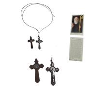 BLUSUPERSHOP COLLANA CORDA REGOLABILE 80-42 CM CROCE LEGNO 6X3,5 CM TAO TAU a4 di san BENEDETTO CIONDOLO rosario RELIGIOSO PROTEGGIMI regolabile CON SANTINO PER PREGHIERA