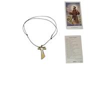 BLUSUPERSHOP COLLANA REGOLABILE 80-42 CM CROCE LEGNO 4,3X3 CM TRAFORATO A1 TAO TAU di san francesco CIONDOLO rosario maria madonna RELIGIOSO PROTEGGIMI regolabile CON SANTINO PER PREGHIERA