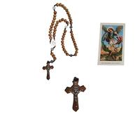 BLUSUPERSHOP NON E' UNA COLLANA, E' UN ROSARIO DA MANO 30 + 15 CM PER PREGHIERA CROCE LEGNO 6X3,2 CM TAO TAU di SAN BENEDETTO RELIGIOSO PROTEGGIMI CON SANTINO PER PREGHIERA