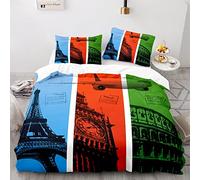 BluvLy 240X260Cm Copri Piumino + 2 Federe 50X75 Copripiumino Matrimoniale 3D Parigi Paris Tour Eiffel Microfibra Di Alta Qualità Comodo E Resistente