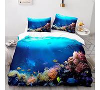 BluvLy 240X260Cm Set Di Biancheria Da Letto + 2 Federe 50X75 Copripiumino Letto Matrimoniale Mare Oceano Microfibra Di Alta Qualità Comodo E Resistente