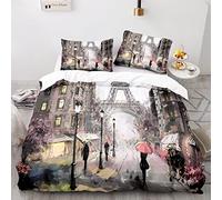 BluvLy Set Copripiumino Singolo Parigi Paris Tour Eiffel Microfibra Di Alta Qualità Copripiumino 135X200Cm + 2 Federe 50X75 Comodo E Resistente