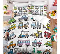 BluvLy Set Copripiumino Singolo Veicolo Di Ingegneria Del Fumetto Per Bambini Microfibra Di Alta Qualità Copripiumino 135X200Cm + 2 Federe 50X75 Comodo E Resistente
