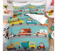 BluvLy Veicolo Di Ingegneria Del Fumetto Per Bambini 135 X 200 Cm Set Di Biancheria Da Letto Comodo E Resistente Microfibra Di Alta Qualità Set Copripiumino Singolo Bambina + 2 Federe 50X75