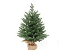 BLWOTMOR Albero di Natale Artificiale in Miniatura con Base in Iuta per Comodino E Davanzale Decorazione Pianta Finta con Fogliame Realistico per Ufficio E Casa, 50cm, Albero Fitto Illuminato