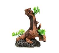 BLWOTMOR Finto Tronco di Legno con Base di Roccia Resistente Sbiadimento, Artificiale, Decorazione per Acquario, Acquascaping