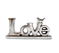 BLWOTMOR Ornamento in Resina con Scritta Love | Delicato, Decorazione con e Base Rettangolare, Moderno, Soprammobile, per Soggiorno, Mobile per la TV, Argento