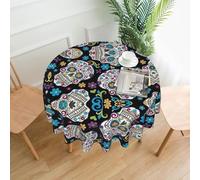 BLWSLC 1 tovaglia rotonda stampata con teschio e fiori, 152 cm, per interni ed esterni, decorazione per tavolo da cucina