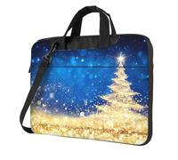 BLWSLC 600D Oxford Panno Antiurto Del Computer Portatile Borsa A Tracolla Dell'oro Glitter Albero Di Natale Stampato Borsa Tote Del Computer Portatile Per Uso, Nero , 15.6 inch