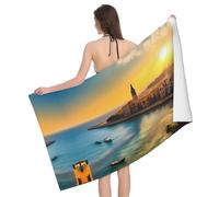 BLWSLC Asciugamano da spiaggia con stampa tramonto a Barcellona, assorbente, adatto per bagno e viaggi all'aperto