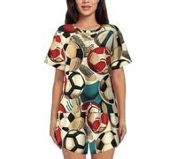 BLWSLC Ball accumulation - Set pigiama da donna con maglietta a maniche corte e pantaloncini, set pigiama da 2 pezzi, Nero, Large-5X-Large