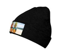 BLWSLC Beach Two Pineapples Sea Patterned Stretch Knit cappello, nero senza orlo, caldo e adatto per corsa, sci e viaggi., Nero , Taglia unica