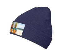 BLWSLC Beach Two Pineapples Sea Patterned Stretch Knit cappello, nero senza orlo, caldo e adatto per corsa, sci e viaggi., blu navy, Taglia unica