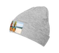 BLWSLC Beach Two Pineapples Sea Patterned Stretch Knit cappello, nero senza orlo, caldo e adatto per corsa, sci e viaggi., grigio, Taglia unica