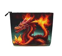 BLWSLC Beauty case da donna in finto lino stampato con drago King in Fire, grande capacità, essenziale per tutti i giorni
